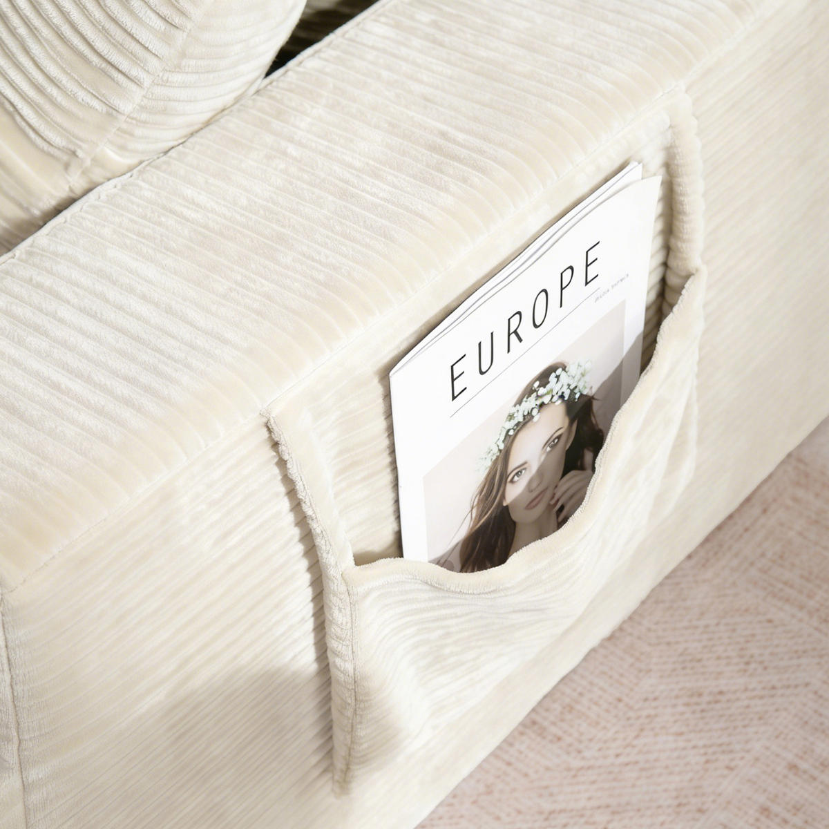 SOFAELEMENT 150/110/70 cm Beige Cord mit 2 Staufächer - Beige, Textil (70/150/110cm) - Oxeza
