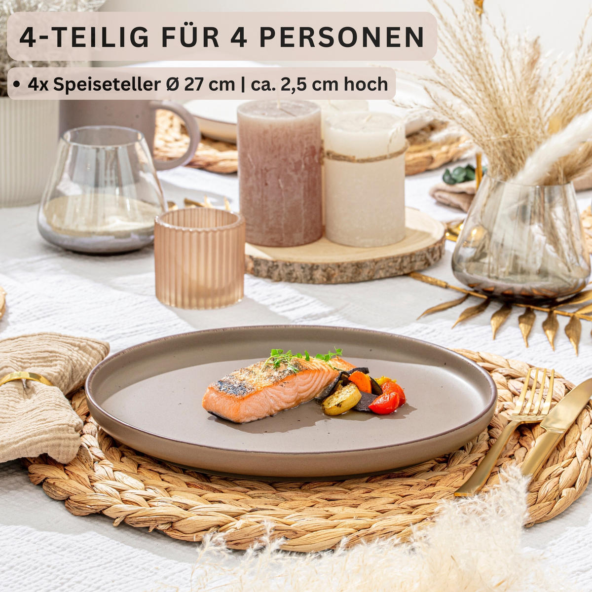 SPEISETELLER BOMBAY OAK - 4 teilig aus Steingut - Braun, Stein (27cm) - Sänger