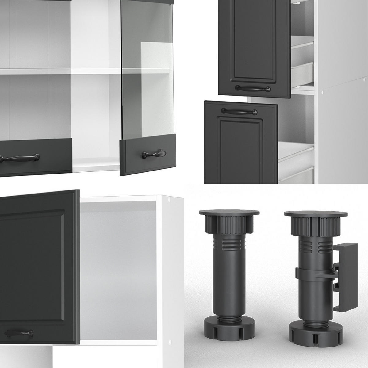 KÜCHENZEILE R-Line Anthrazit Landhaus/Weiß 350 cm mit Hochschrank AP Anthrazit - Anthrazit/Weiß, Holzwerkstoff (350/81.6/60cm) - Vicco