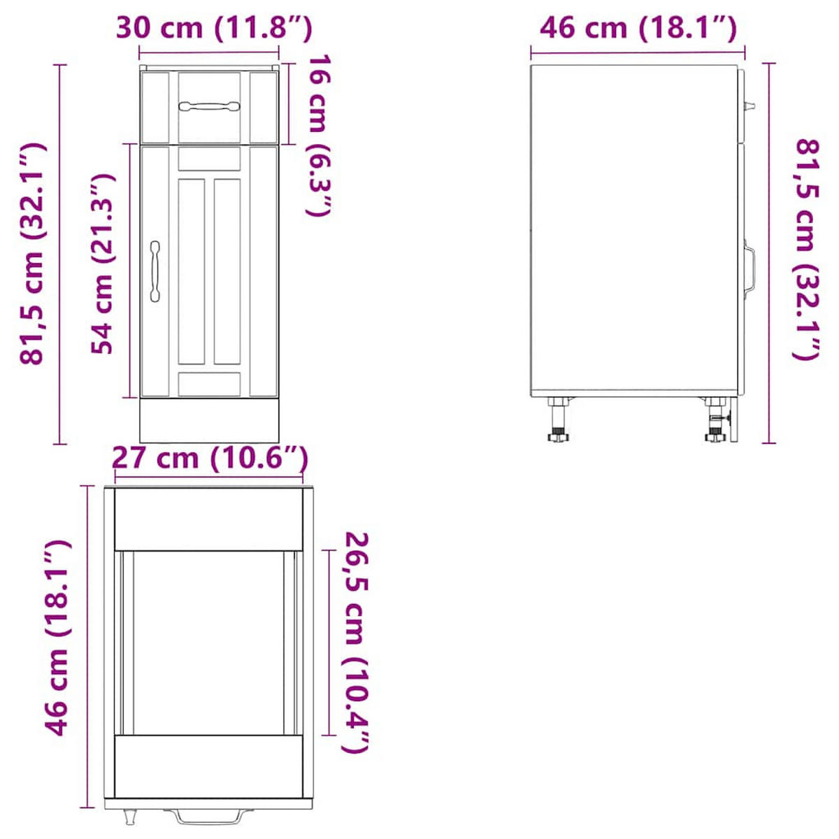 KÜCHENUNTERSCHRANK Lucca mit Tür, Schublade 30/46/81,5 cm aus Holzwerkstoff Weiß - Weiß, Holz (30/81.5/46cm) - vidaXL