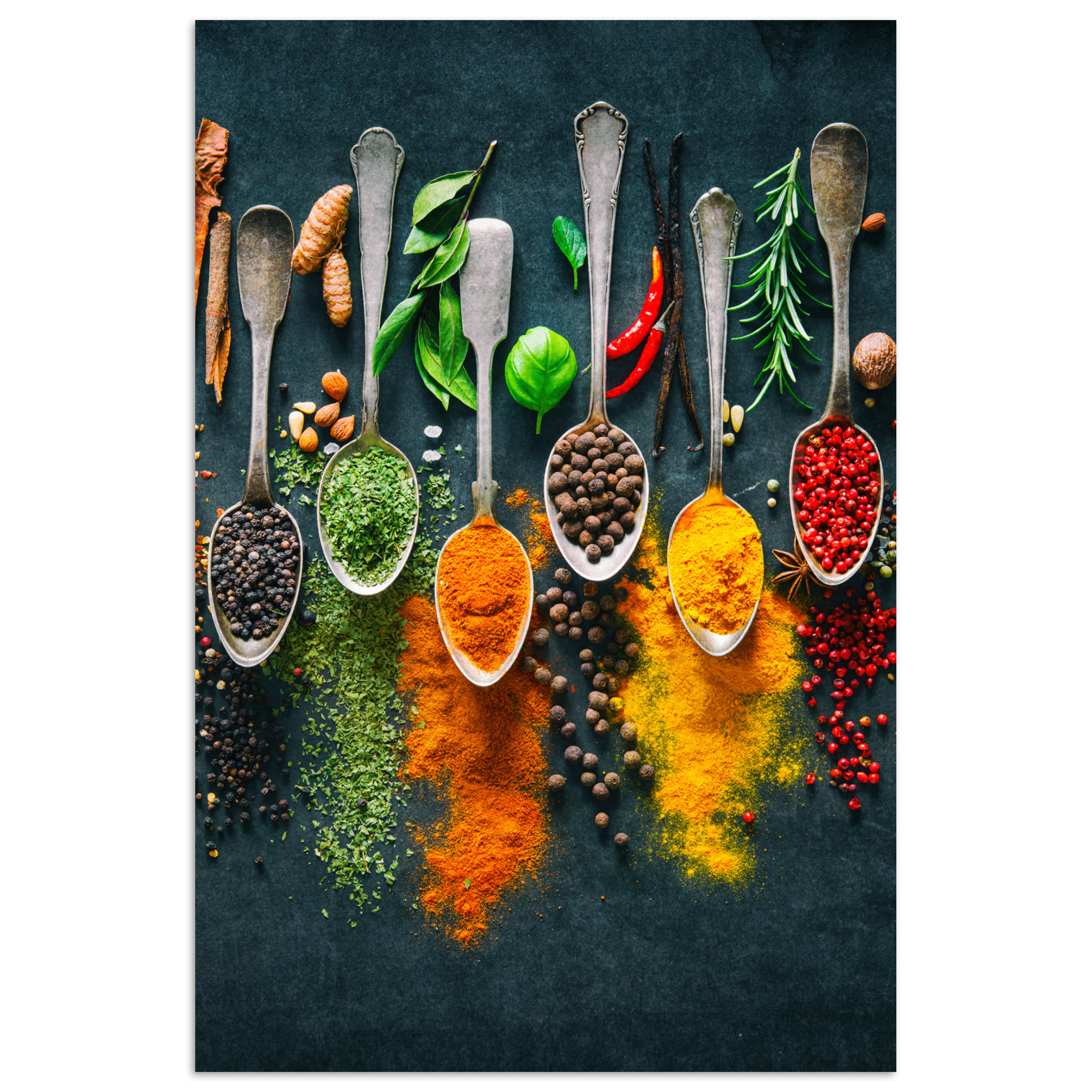 POSTER Kräuter - Gewürze - Löffel 40x60 cm - Currygelb, Papier (40/60/0.1cm) - MuchoWow