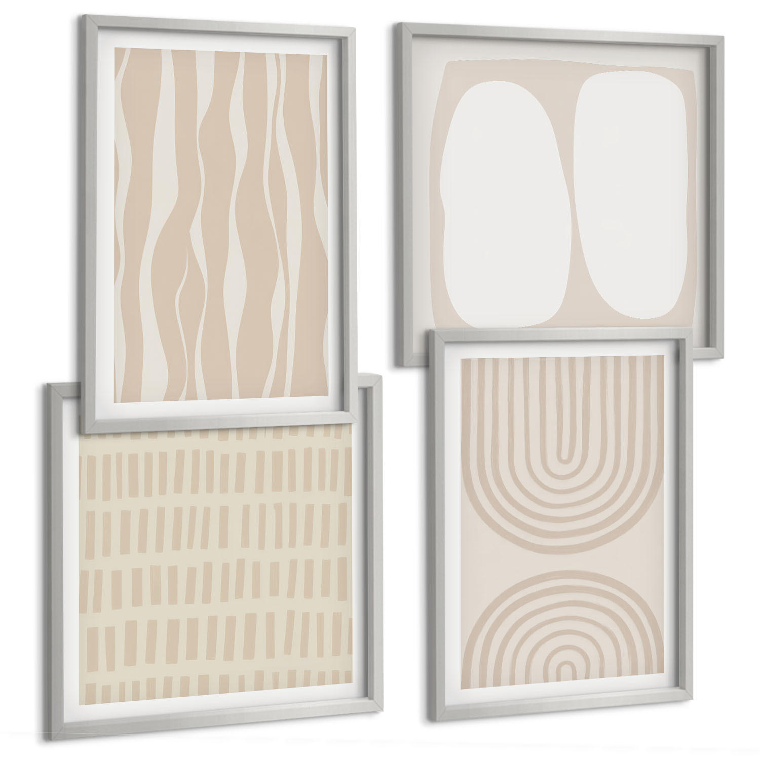 BILDER SET 4er Set - 50x50 cm & 40x60 cm Silberner Rahmen - Abstrakte Boho-Musterformen - Silberfarben, Kunststoff (50/50cm) - TULUP