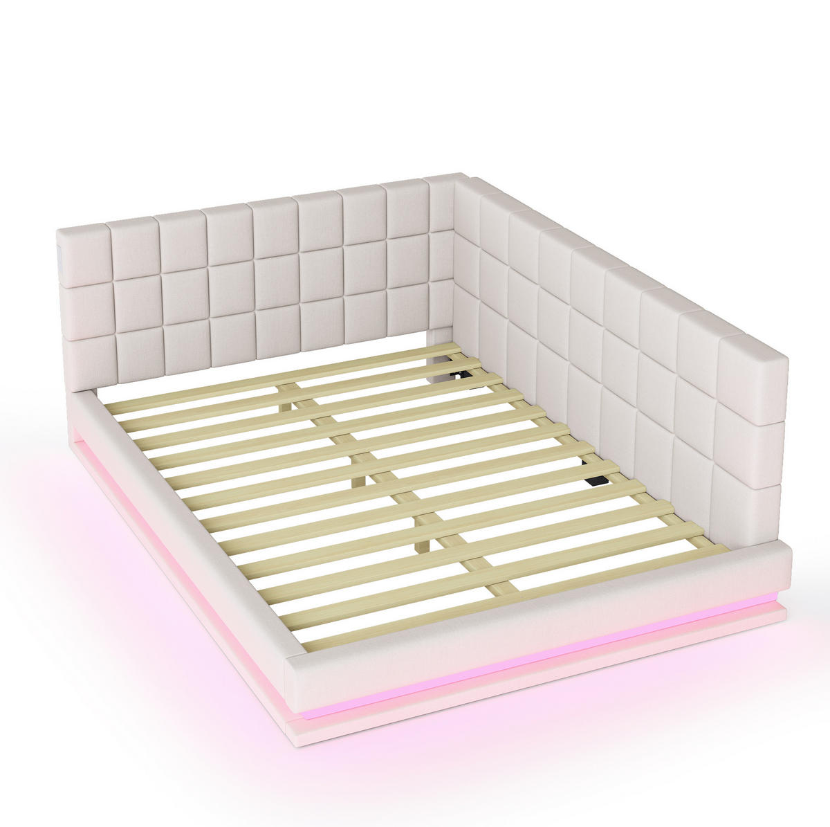 POLSTERBETT 160/200 cm mit LED-Beleuchtung und USB-Anschluss, inkl. Lattenrost - Beige, Textil (160/200cm) - BEAOK