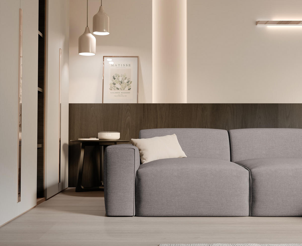 ECKSOFA DOVE Chenille-Stoff in Beige-Grau - Greige, Holzwerkstoff/Kunststoff (250/90cm) - Idohome