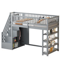 HOCHBETT 90/200 cm in Grau mit Kleiderschrank, Regal und Stauraum aus Massivholz - Grau, Holz (90/200cm) - STILVORA
