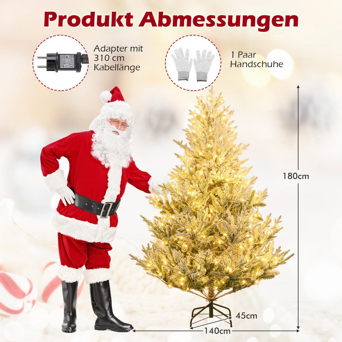 WEIHNACHTSBAUM mit 13 Modi Beleuchtung und Schnee 180 cm grün - Grün, Metall (180cm) - COSTWAY