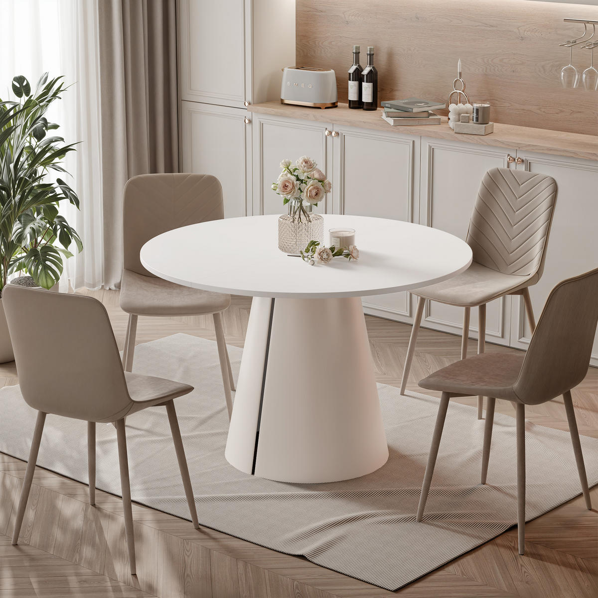AUSZIEHTISCH BASE 120-196/76 cm, Kaschmir / Arktisweiß - Kaschmir/Weiß, Holzwerkstoff/Metall (120/120/76cm) - Idohome
