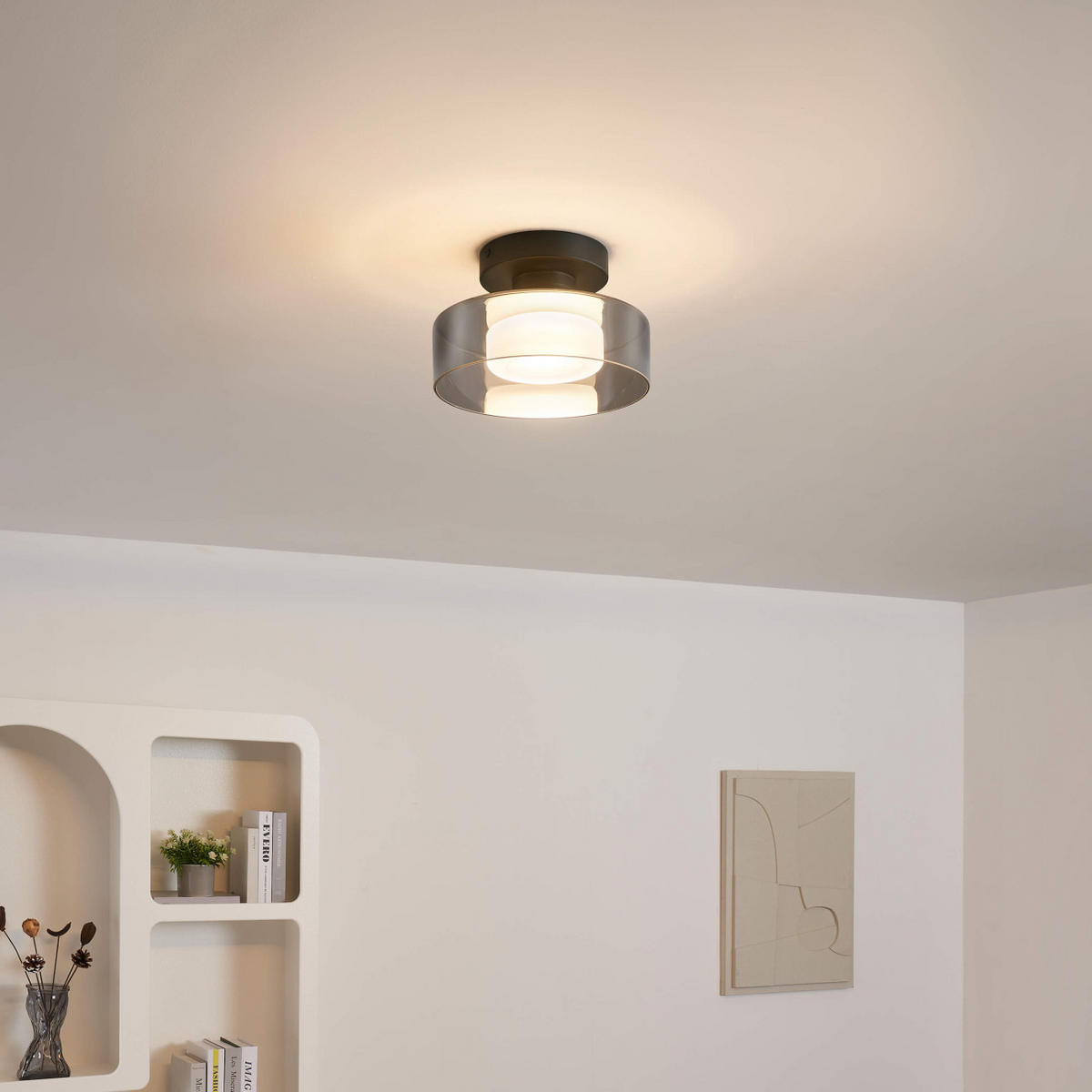 WANDLEUCHTE Valdo, Schwarz und rauchgrau, 14cm - Schwarz, Glas (20/7/14cm) - KOSILUM