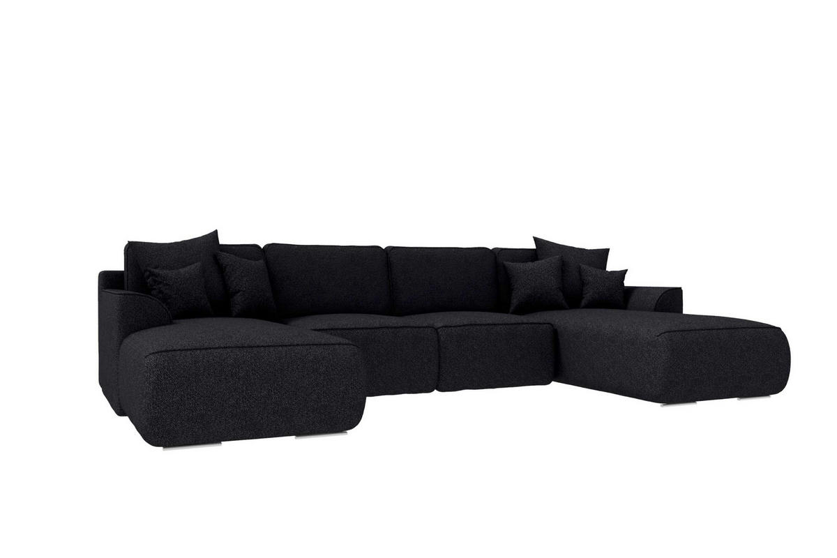 WOHNLANDSCHAFT GUSTO Strukturstoff Schwarz inkl. Schlaffunktion - Chromfarben/Schwarz, Kunststoff/Textil (306/96/194cm) - 99rooms