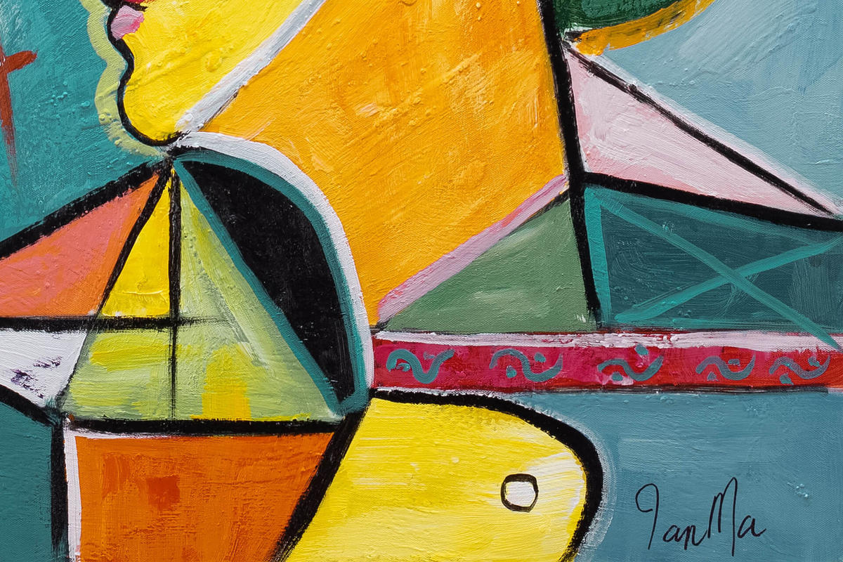 ACRYLBILD HANDGEMALT 80/80 cm - Blau/Gelb, Holz/Textil (80/80cm) - KUNSTLOFT