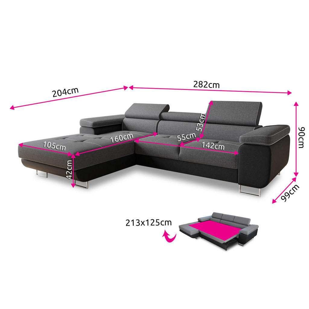 Thumbnail - Sofnet Ecksofa, Blau, Textil, 5-Sitzer, Ottomane rechts, L-Form,Rechteckig, 282x204 cm, Wohnzimmer, Sofas & Couches, Woh...