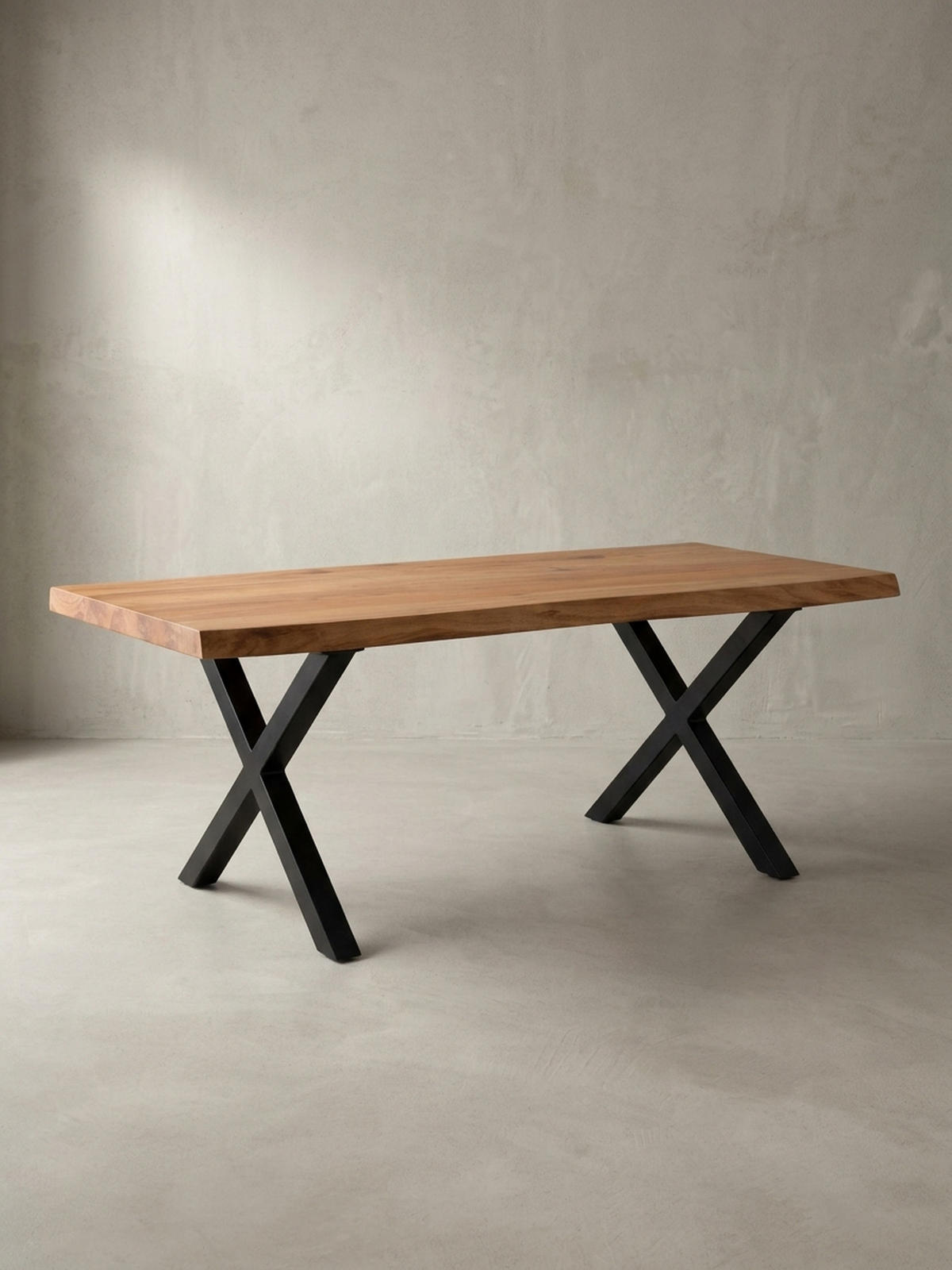 COUCHTISCH Braun Massivholz Akazie Baumkante 120x60x46cm, Metallbeine X-Form - Schwarz/Akaziefarben, Holz/Metall (60/120/46cm) - KADIMA DESIGN