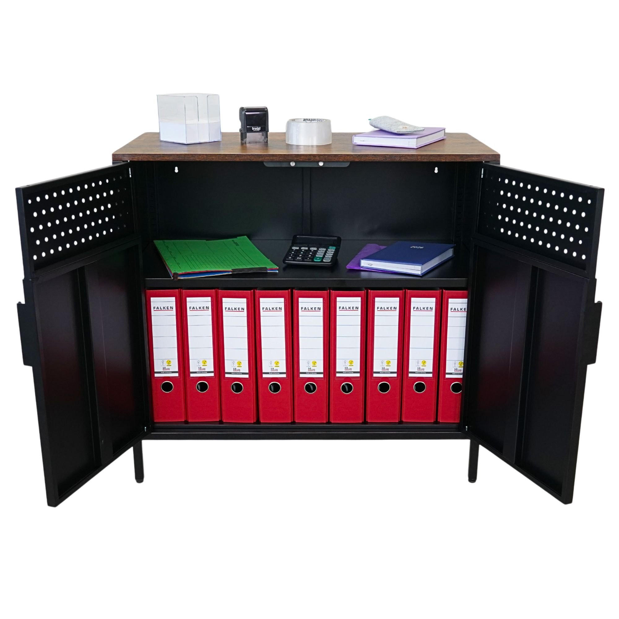 AKTENSCHRANK Lion Set Metall 76x80x40cm Vintagebraun/Schwarz - Schwarz, Metall (80/76/40cm) - PROREGAL