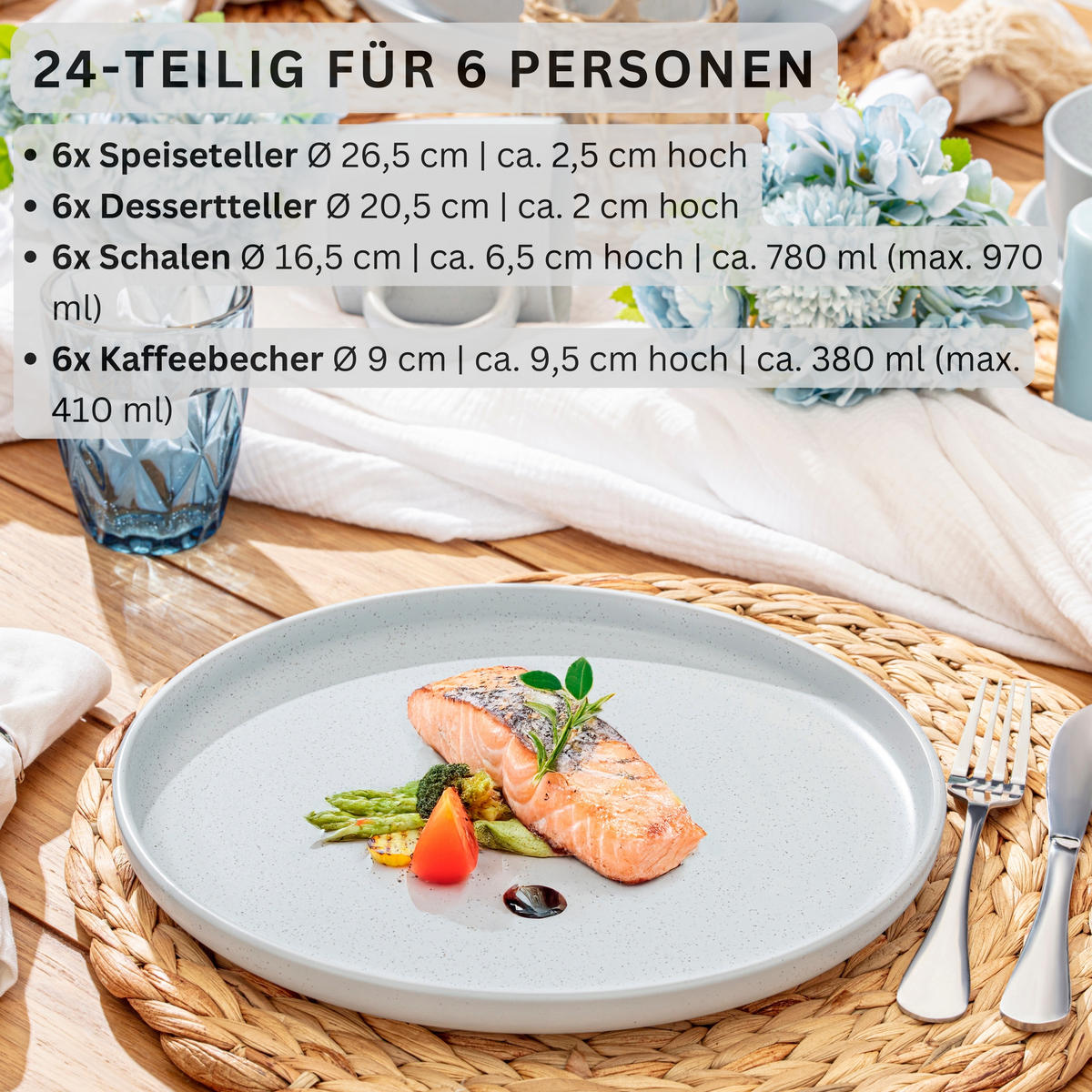 KOMBISERVICE LEEDS FROST - 24 teilig aus Steingut - Hellgrau, Stein (50/30/80cm) - Sänger