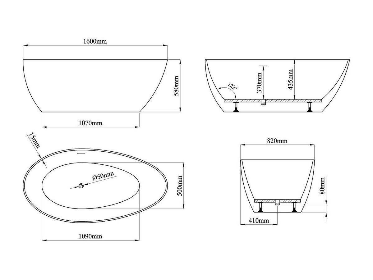 FREISTEHENDE Badewanne - 1 Person - Acryl - Schwarz - - Schwarz, Kunststoff (160/58/82cm) - Vente-Unique