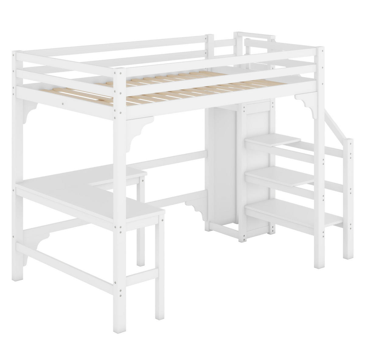 PATROVÁ postel 140/200 cm s L-stylovou deskou z borovicového dřeva v bílé barvě - bílá, dřevo (140/200cm) - OKWISH