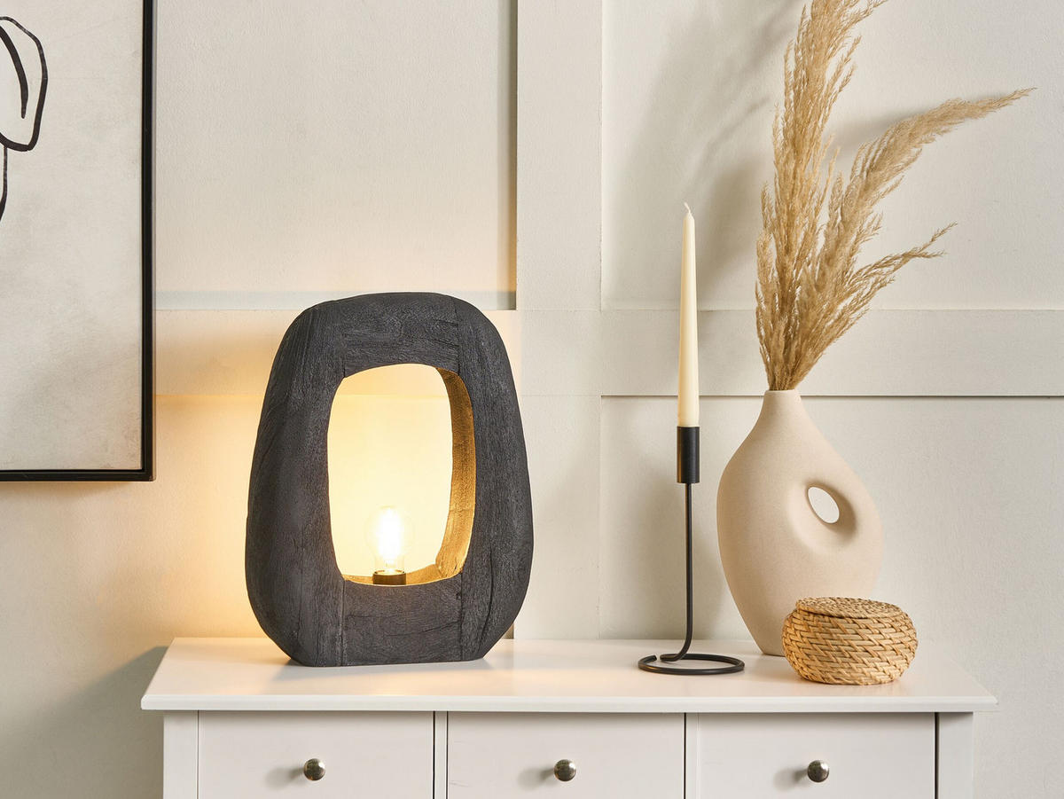 TISCHLAMPE Ajay 10/33/42 cm - Schwarz, Holz (10/33/42cm) - Beliani