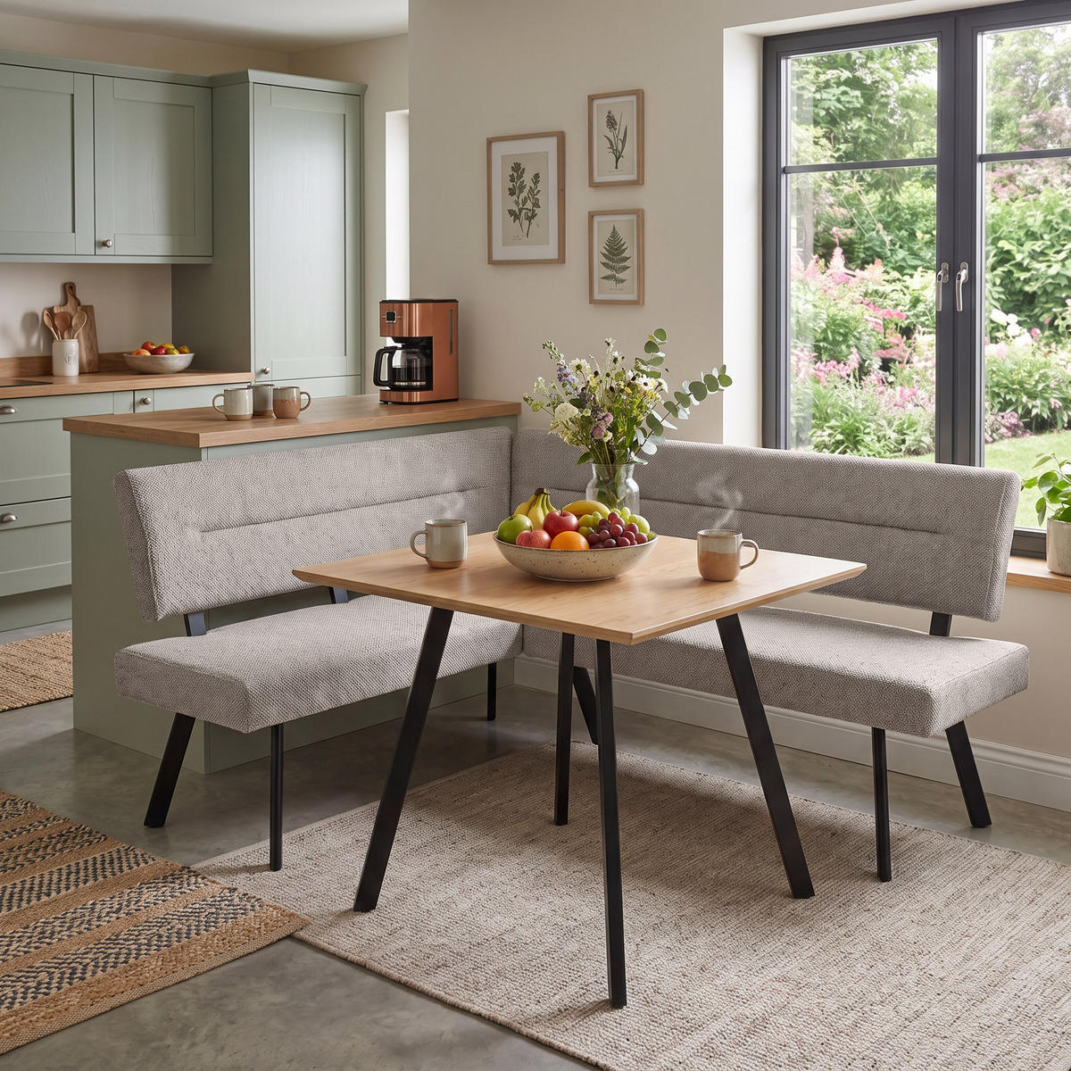 ECKBANK Zerra 192x153 cm, mit Metallbeinen, Curio-Stoff, Beige - Beige/Schwarz, Metall (192/153cm) - Beautysofa