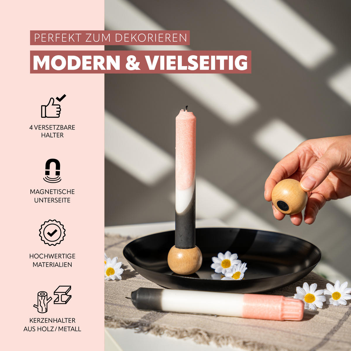 KERZENHALTER, schwarz - Schwarz, Metall (22.5/3.5/22.5cm) - bremermann
