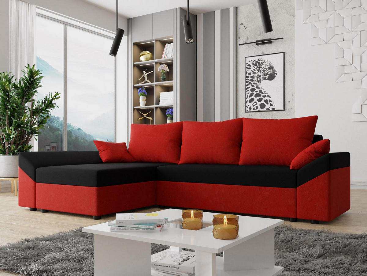 ECKSOFA Dante L - Rot/Schwarz, Holz/Kunststoff (240/140cm) - MIRJAN24