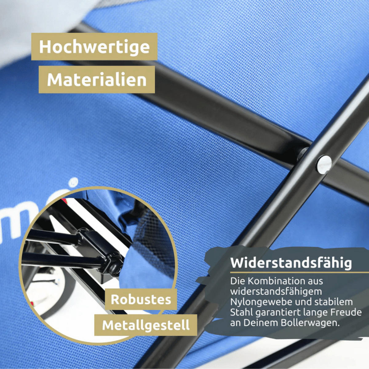 BOLLERWAGEN faltbar mit Dach REGGI Blau - Blau, Metall (128/112/56cm) - DELUKE