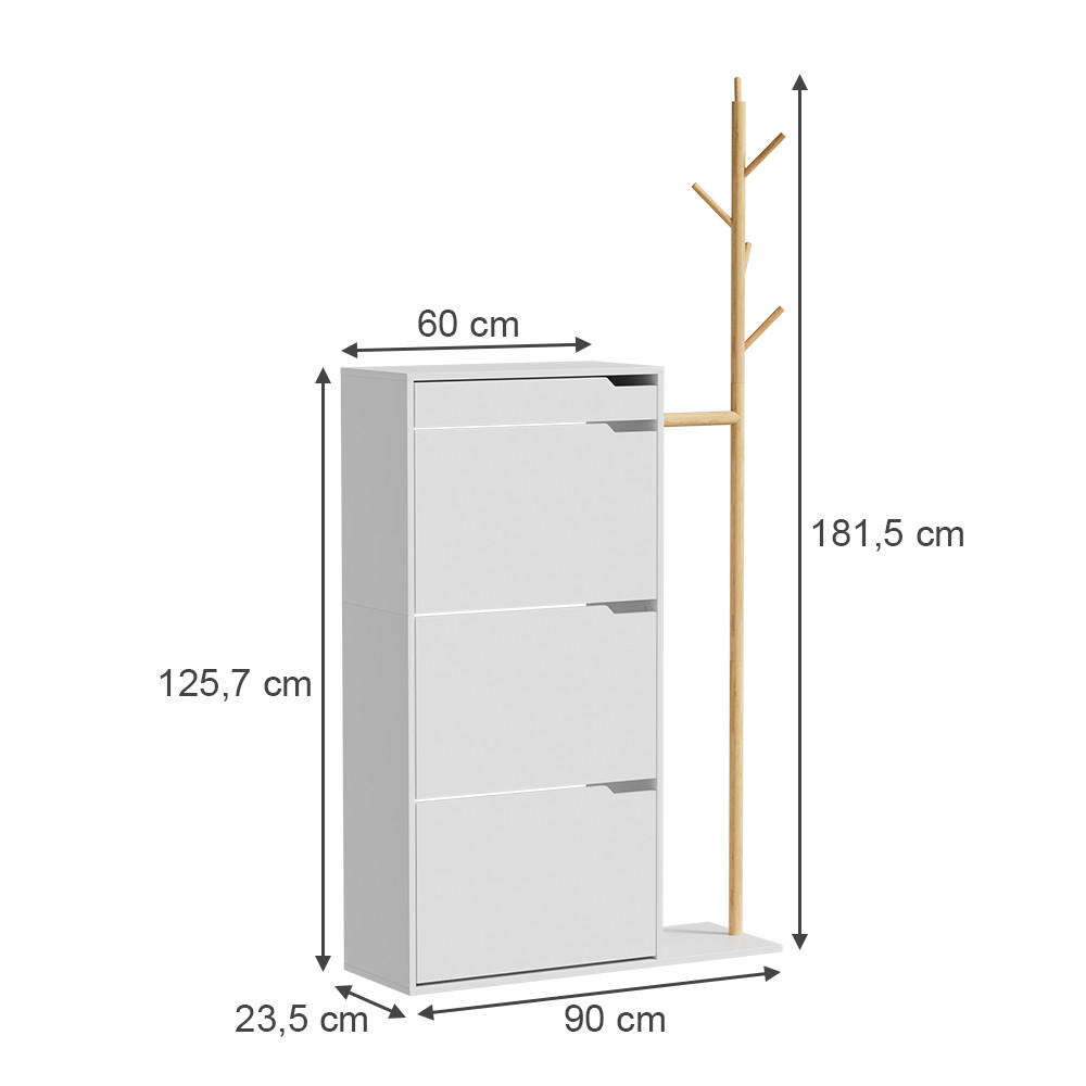 SCHUHSCHRANK Ivo Weiß 90 x 181.5 cm mit 3 Fächern, 1 Schublade - Weiß, Holzwerkstoff (90/181.5/30cm) - Vicco