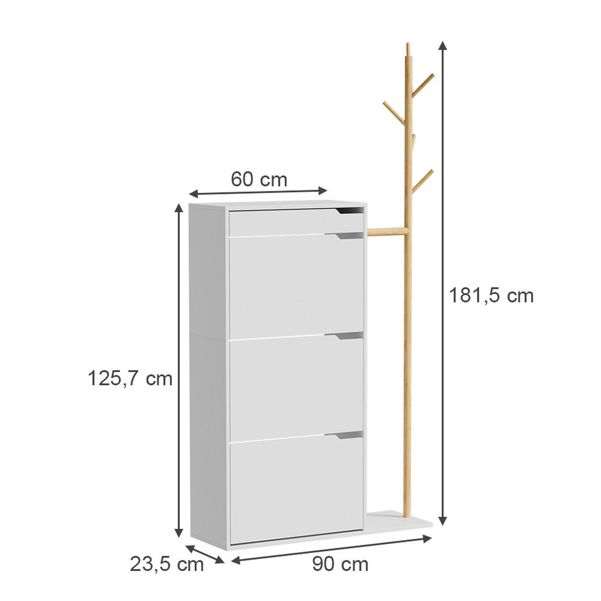 SCHUHSCHRANK Ivo Weiß 90 x 181.5 cm mit 3 Fächern, 1 Schublade - Weiß, Holzwerkstoff (90/181.5/30cm) - Vicco