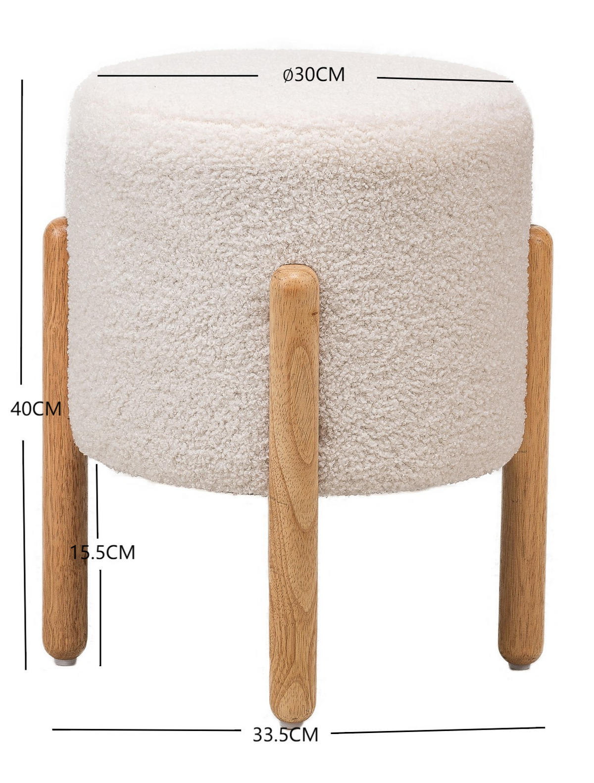 HOCKER Wolle Weiß - Weiß, Textil (33.5/40/33.5cm) - Nordlys