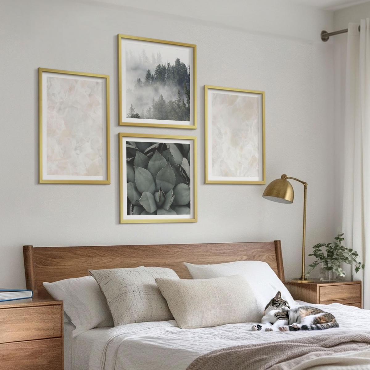 WANDBILDER 4er Set - 50x50 cm & 40x60 cm Goldrahmen - Steinpastellmarmor - Goldfarben, Kunststoff (50/50cm) - ArtPrintCave