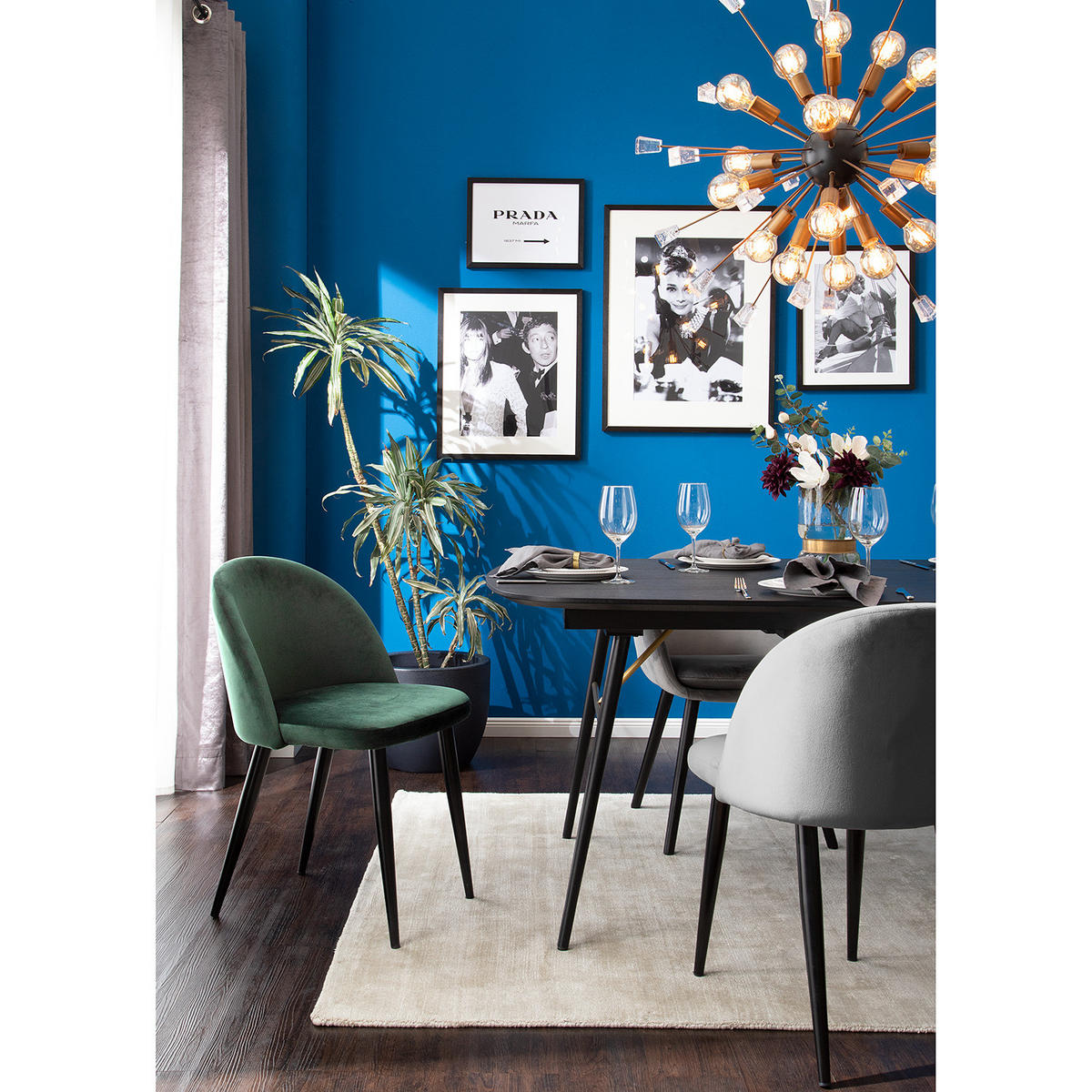 POLSTERSTUHL - 2er-Set - Samt / Metall - Grün, Textil/Metall (53/79/49cm) - home24