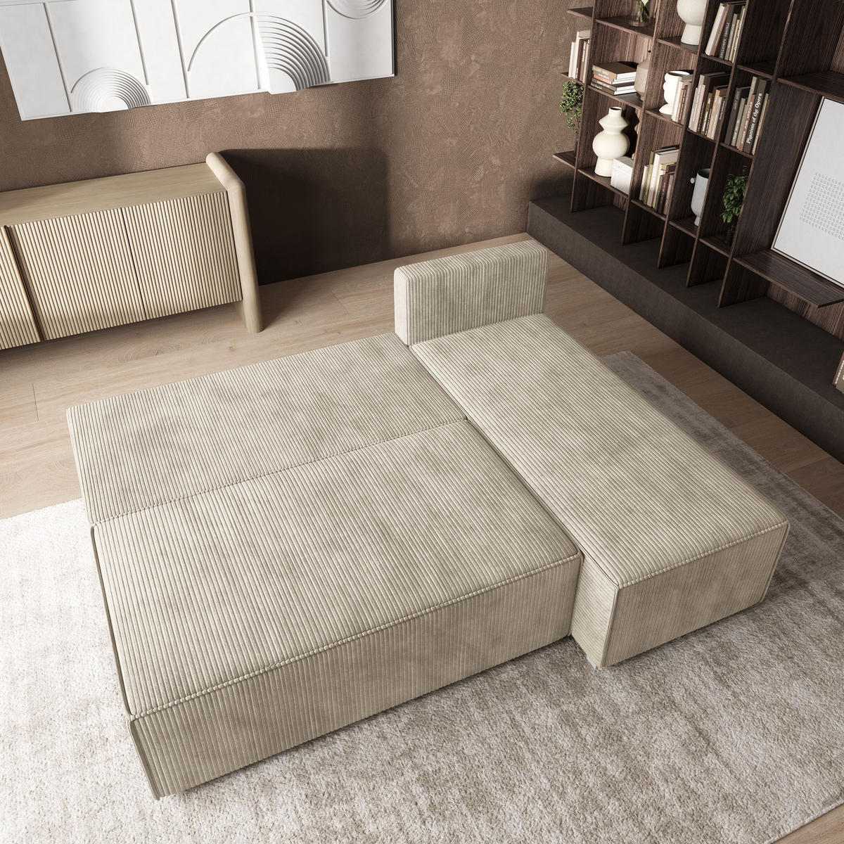 ROHOVÁ SEDAČKA BRISO krémová - šedá/krémová, dřevo/textil (200/140cm) - MASSENO