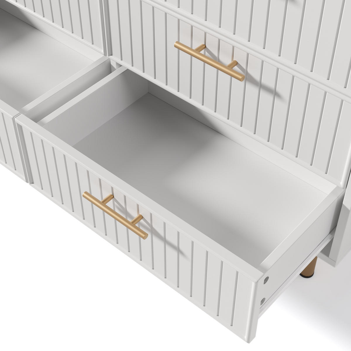 SIDEBOARD holzwerkstoff weiß mit geriffelter front & 6 schubladen - Weiß, Holzwerkstoff (120/40/75cm) - Urban Meuble