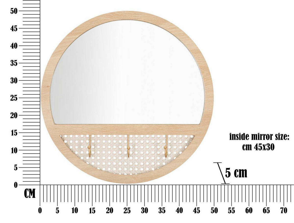 WANDSPIEGEL Fuji Ø 50 cm - Beige, Holzwerkstoff (50/50/5cm) - Mauro Ferretti