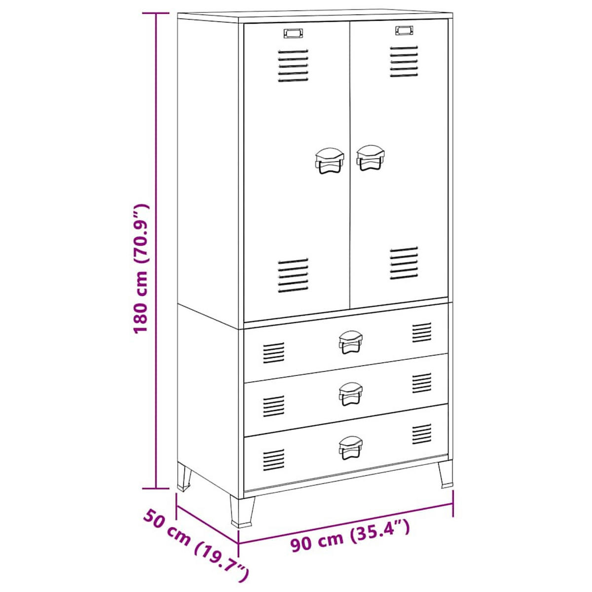 INDUSTRIAL Kleiderschrank Schwarz 90/50/180 Cm Metall - Schwarz, Metall (50/180/90cm) - vidaXL