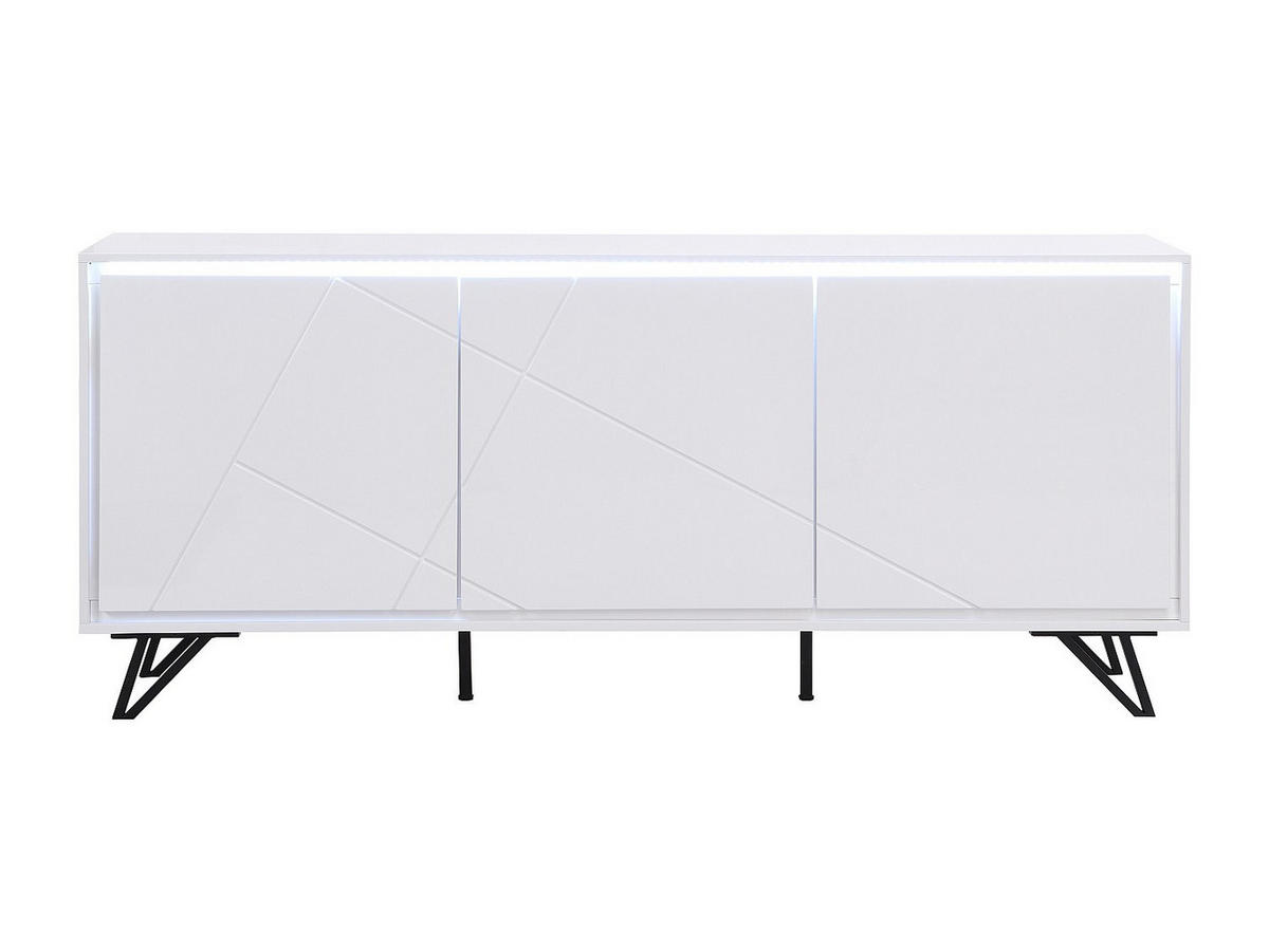 SIDEBOARD 3 Türen - Mit LED-Beleuchtung - MDF - Weiß lackiert - SALIANO - Weiß, Holz (180/77/40cm) - Vente-Unique