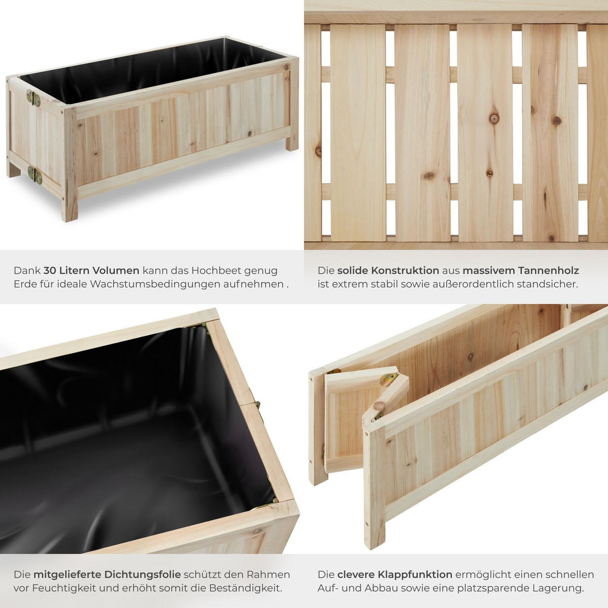 HOCHBEET Blomster, 70 x 30 x 25 cm, Belastbarkeit 50 kg, braun - Braun, Holz (70/25/30cm) - tectake
