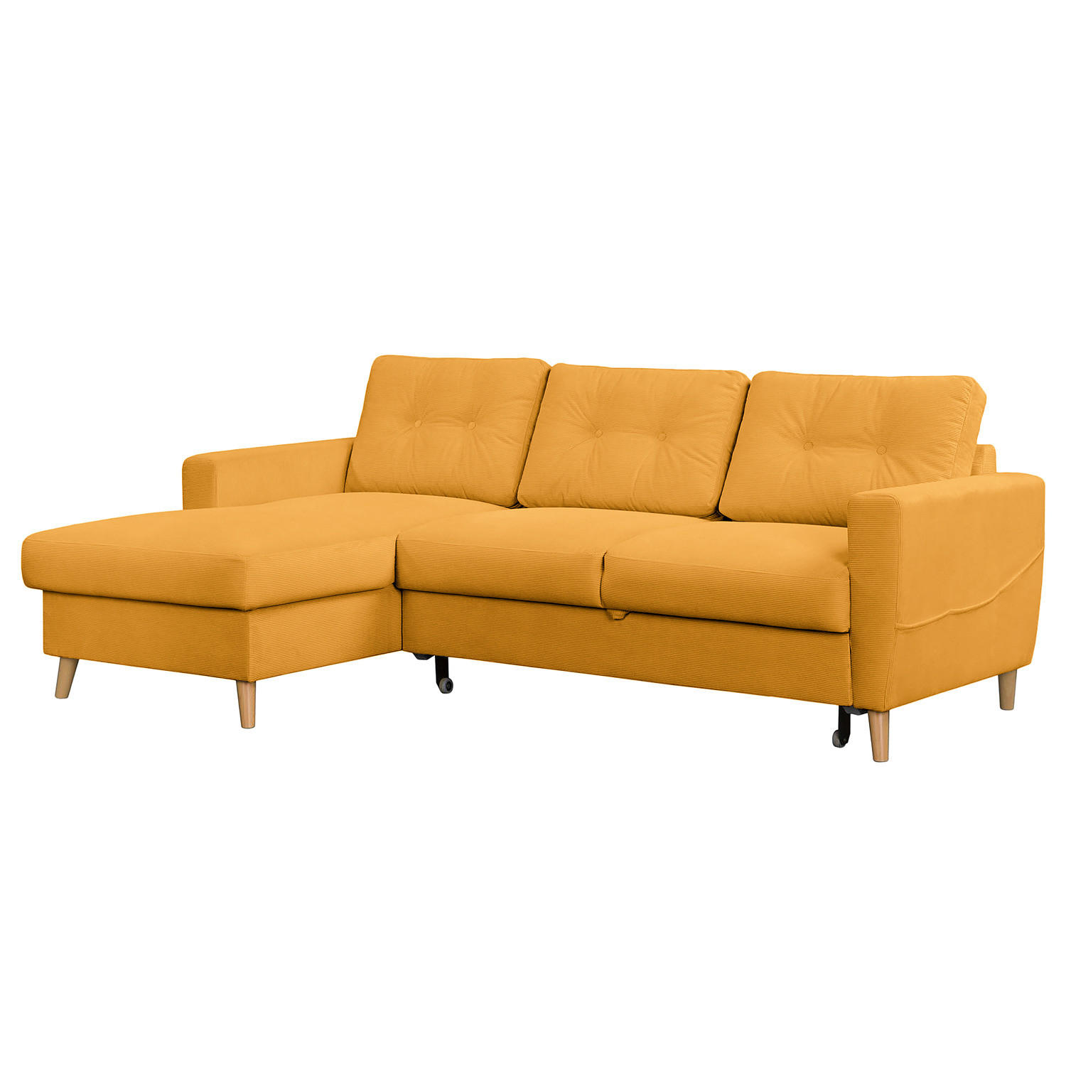 ECKSOFA mit Longchair - Gelb/Braun, Holz/Textil (223/148cm) - home24
