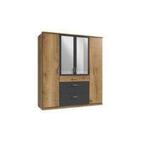 KLEIDERSCHRANK Click in Plankeneiche mit Grafit - Drehtürenschrank 179 cm Breite mit Spiegel - Braun, Holzwerkstoff (179/199/58cm)