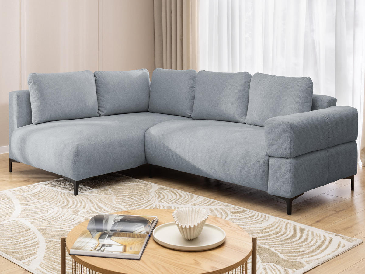 ECKSOFA Cardea in Bubble-Optik aus weichem Grau Strukturstoff mit hohem Sitzkomfort - Ottomane links - Schwarz/Grau, Holz/Textil (170/230cm) - S-Style Möbel