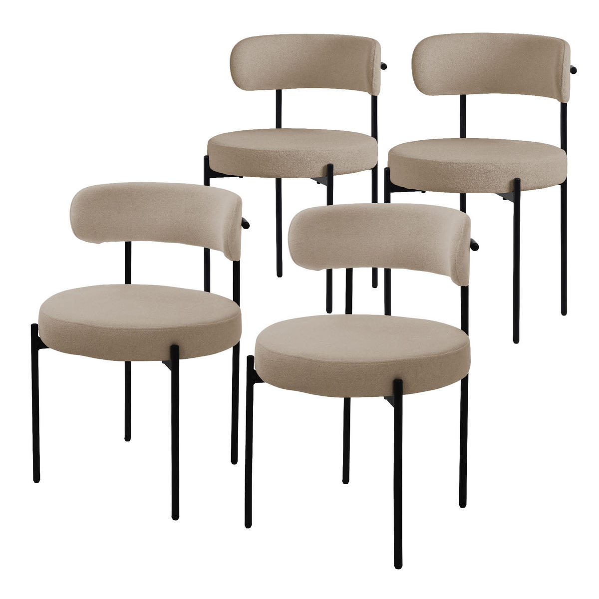 ESSZIMMERSTÜHLE 4ER-SET Braun Teddystoff - Schwarz/Braun, Metall (53/78/50cm) - ML-DESIGN