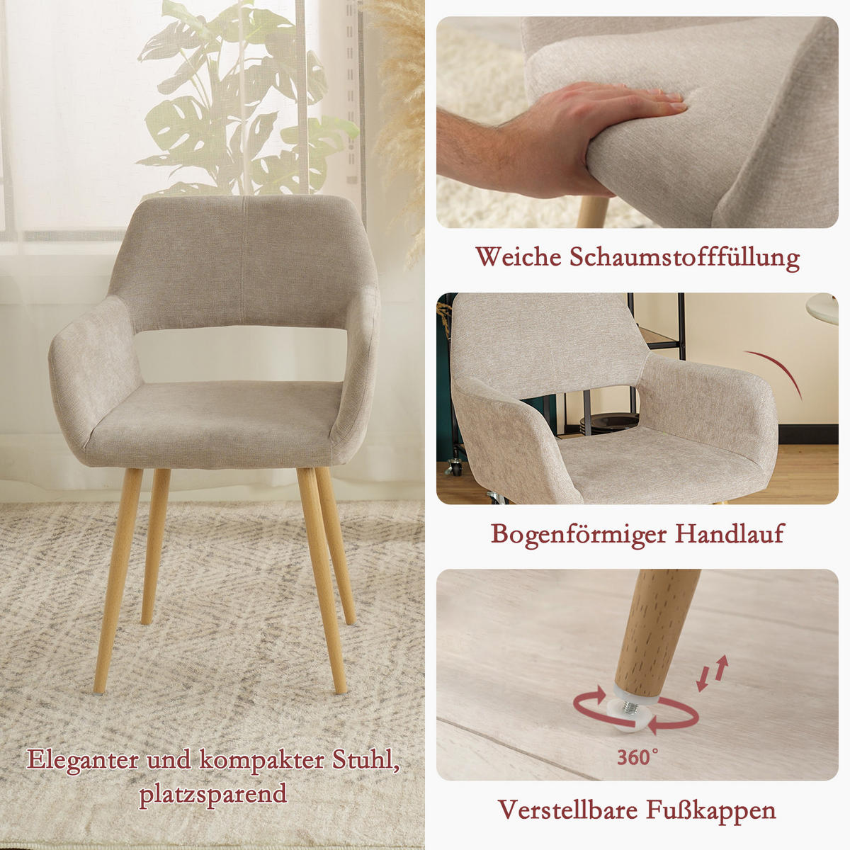 ESSZIMMERSTÜHLE 4er-Set, gepolsterte Sitzfläche aus Stoff, Metallbeine, Beige - Beige, Textil/Metall (54.5/78/53cm) - Meubles Cosy