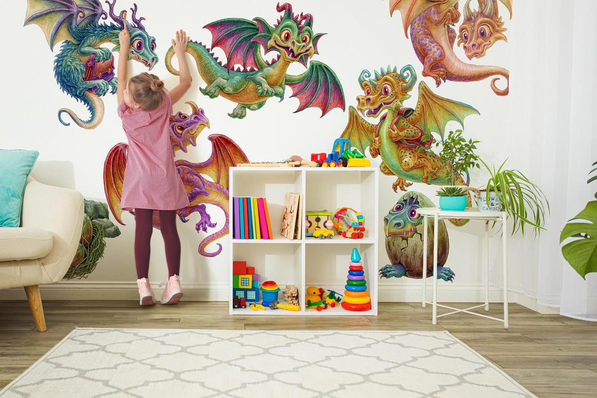 WANDAUFKLEBER 130x104cm - Märchendrachen - Multicolor, Kunststoff (130/104/0.1cm) - Wallfluent