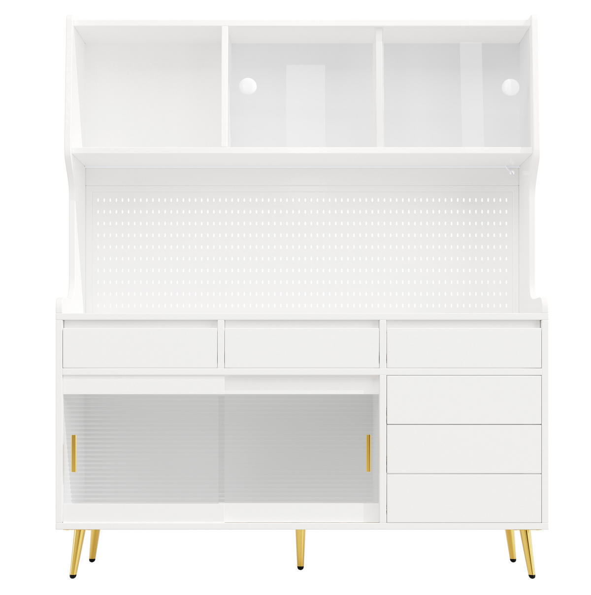 BUFFET 145/171/39 cm Weiß aus MDF und Glas mit LED-Beleuchtung - Weiß, Holzwerkstoff (39/171/145cm) - OKMYHOME