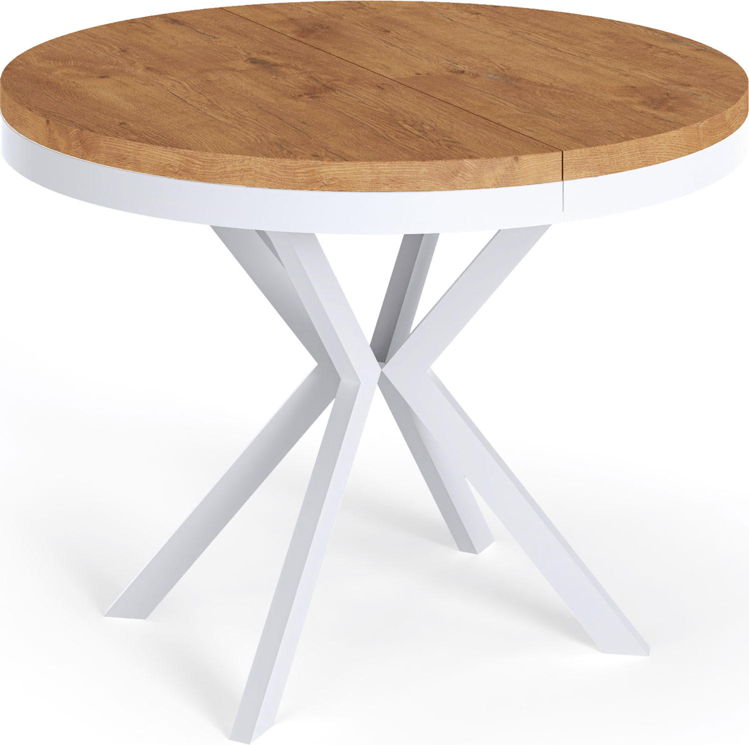 ESSTISCH Cloud runder ausziehbarer, Lancelot Eiche 100-180/100/76 cm - Eichefarben/Weiß, Holzwerkstoff/Metall (100/100/76cm) - WFL GROUP