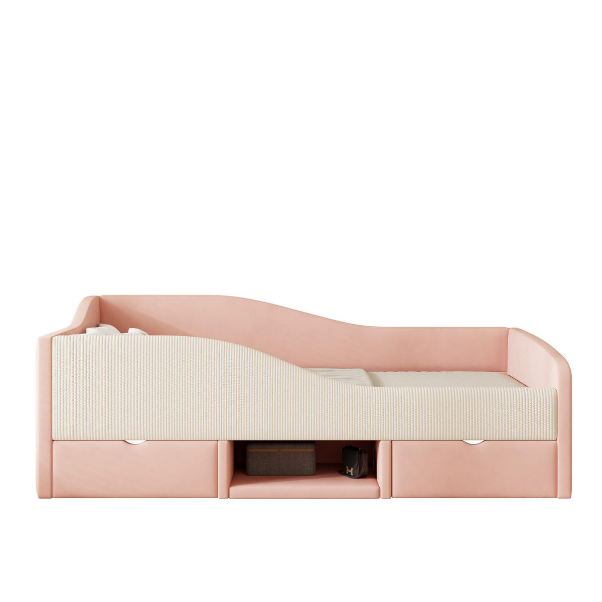 POLSTERBETT 90/190 cm Rosa und Cremeweiß mit zwei Schubladen und Schutzgitter aus hautfreundlichem Samt - Rosa, Textil (90/190cm) - OKWISH
