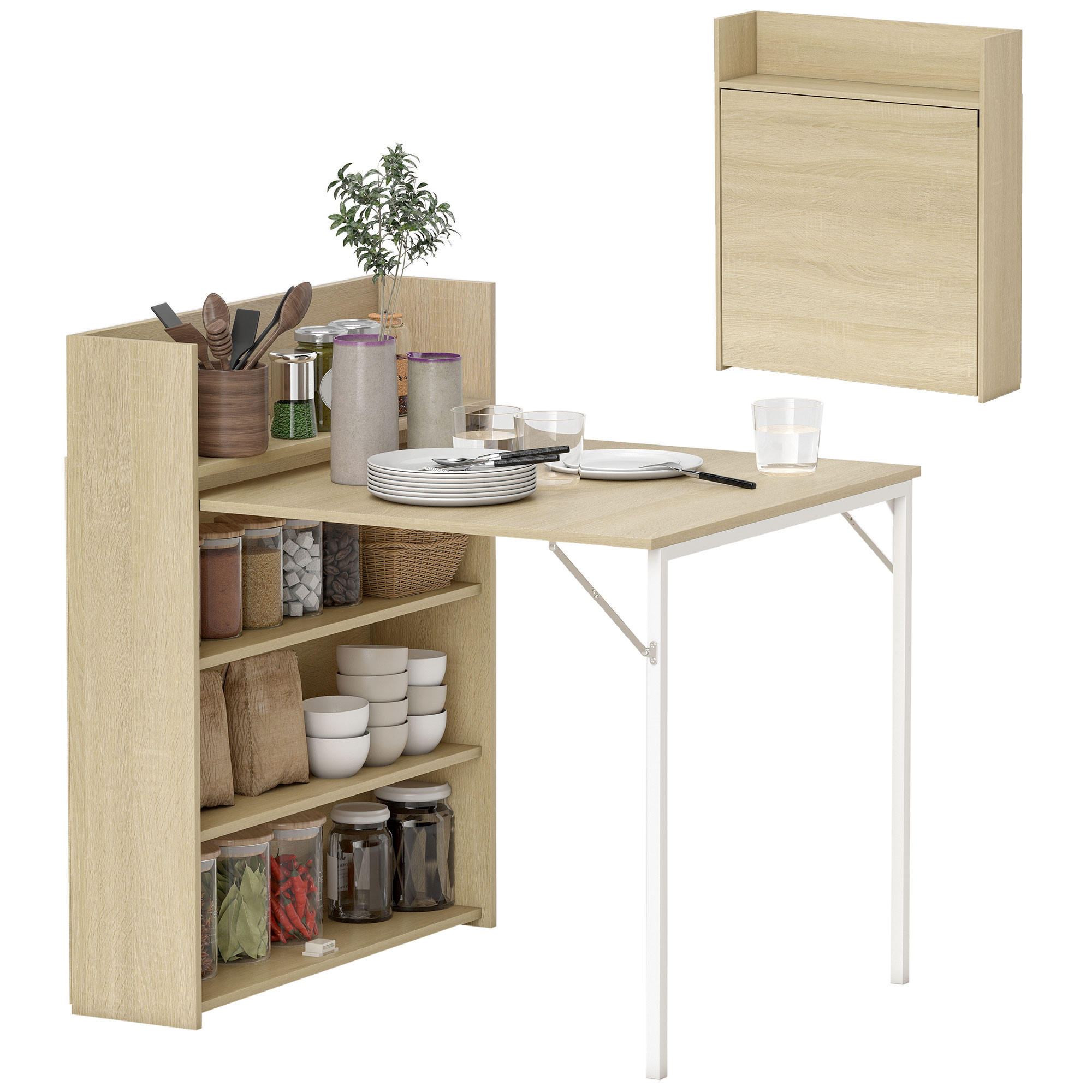ESSTISCH Klappbar DE-08404 mit Regal, Industrie-Design, platzsparend Eiche - Eichefarben, Holzwerkstoff (91/78.5/93cm) - ComfortXL