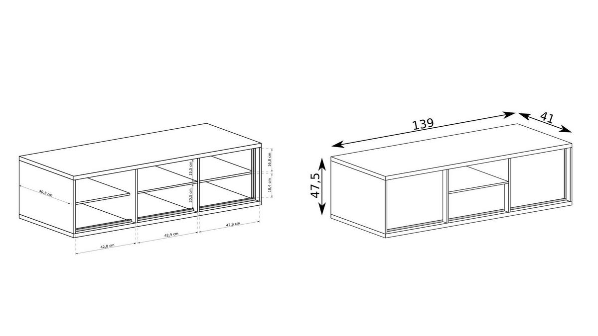 LOWBOARD SYNDRA 139/47,5/41 cm, Eichefarben - Eichefarben, Holzwerkstoff (139/47.5/41cm) - MASSENO