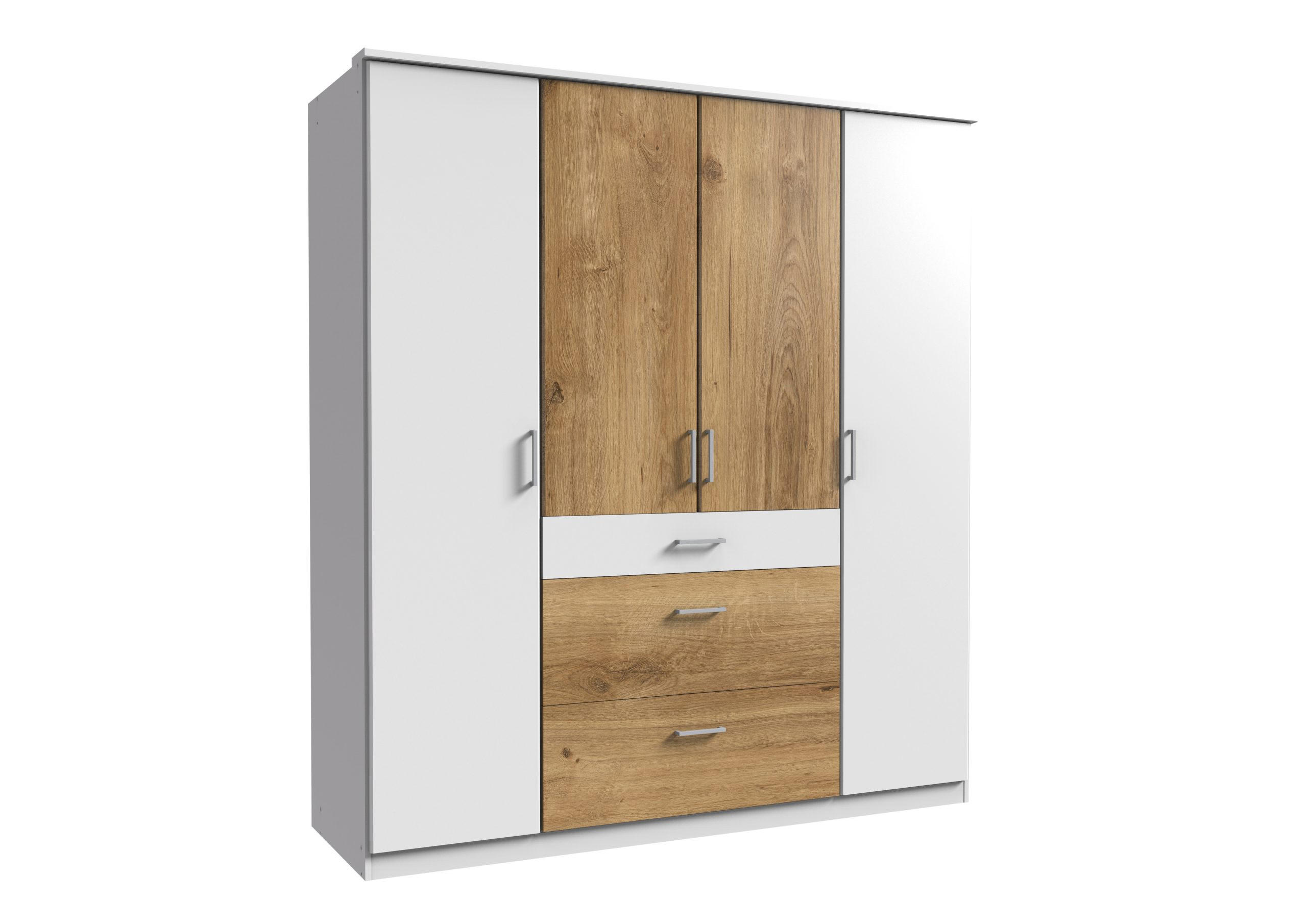 DREHTÜRENSCHRANK Click in Weiß mit Plankeneiche - 179 cm Breite ohne Spiegel - Weiß, Holzwerkstoff (179/199/58cm)