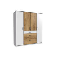 DREHTÜRENSCHRANK Click in Weiß mit Plankeneiche - 179 cm Breite ohne Spiegel - Weiß, Holzwerkstoff (179/199/58cm)