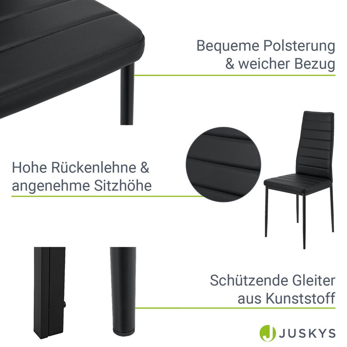 ESSGRUPPE Dalya mit Tisch und 4 Stühlen - Schwarz, Metall (70/75/120cm) - Juskys